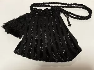 Vintage Coldwater Creek Black Beaded Evening Bag Cinch Pouch - Picture 1 of 8