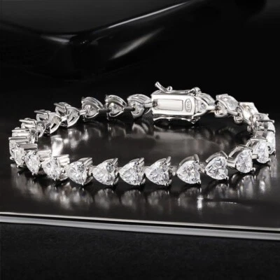 D VVS1 Heart Cut Real Moissanite Tennis Chain Women Bracelet 925 Sterling Silver - Image 1 of 4