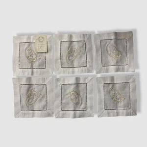 $26 Boutross Imports White "O" Initialed Monogrammed Cocktail Napkins Set of 6 - Picture 1 of 2