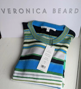 VERONICA BEARD Sweater Women sz XL Blue Green Striped PALMAS Cropped NWT - Picture 1 of 6