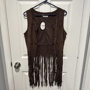 Hotouch Fringe Vest Faux Suede Tassels 70s Hippie Clothes Open-Front Costume - Picture 1 of 8