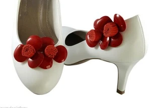 Bridal Wedding Prom Red Rose Leather Shoe Clip Dress Formal Wear Accessory - Picture 1 of 7
