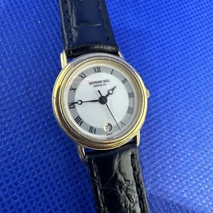 Works RAYMOND WEIL GENEVE SWISS 24mm Womens Watch 5332 Gold Tone & Black Leather - Picture 1 of 7