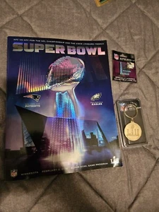 Philadelphia Eagles, New England Patriots Superbowl LII Program, Keychain & Pin - Picture 1 of 8
