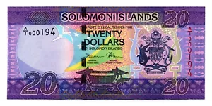 Solomon Islands - 20 Dollars 2017 Pick # 34 - Very Low Serial # A/1 000194 Unc - Foto 1 di 16