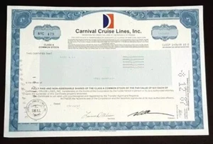 RARE 1980's CARNIVAL CRUISE LINES STOCK w FULL COLOR OLD LOGO! INCORP in PANAMA! - Picture 1 of 1