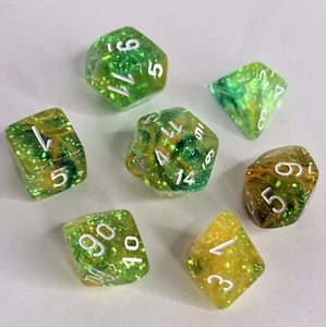 Chessex Dice Nebula Spring White Luminary Glow Polyhedral 7 Die Set CHX 27555 - Picture 1 of 10