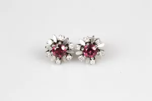 Pendientes 14 Quilates Oro Blanco Rubí Brillante Joya Mujer Regalo Pendientes - Imagen 1 de 9