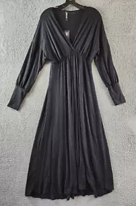 24seven Comfort Apparel V-Neck Banded Cuffs Dress Women's L Black Pullover Style - Picture 1 of 15