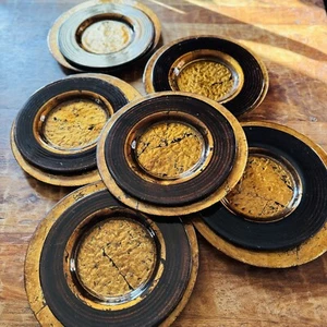 Set Of 6 Dinner Plates & 6 Side Plates Goldleaf Black Glass - Picture 1 of 10