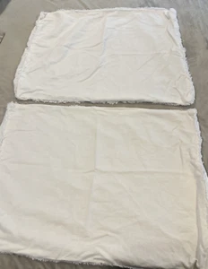 (2) White Frayed linen Casaluna Linen Standard Pillow Shams - Picture 1 of 12