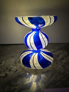 Lightscapes 5-1/4” sapphire blue flameless candle glass Candy Cane Pedestal