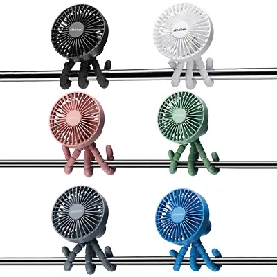 SCHALLEN Babies Cot and Bed Fan Rechargeable 4 Way Portable Lightweight with LED Light