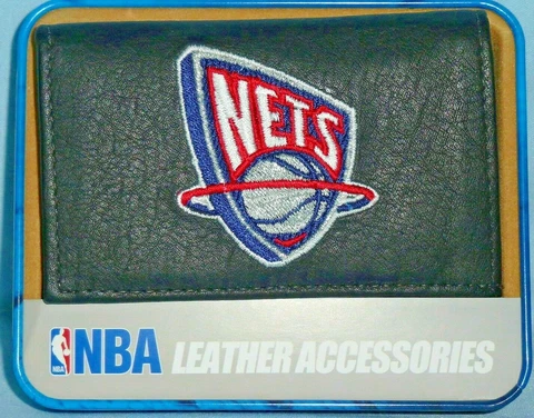 BROOKLYN NETS Leather Tri-Fold Wallet ~ Embroidered ~ Brand New in Gift Tin Cover