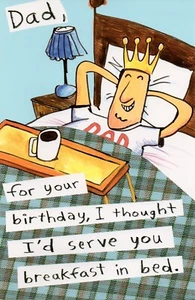 Funny HAPPY BIRTHDAY Card FOR DAD by American Greetings, Breakfast In Bed Donuts - Picture 1 of 5