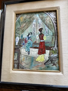 Sweet enamel on copper “Sewing Time” by Daphne Keskinis, listed French artist - Picture 1 of 4