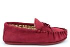 Womens Moccasin Slippers Ladies Moccasin Slippers Genuine Real Suede Red Size