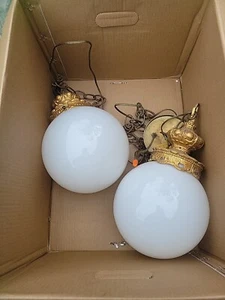 Vintage 70er Regency Gold Globe Swag Deckenleuchte Leuchte - Bild 1 von 7