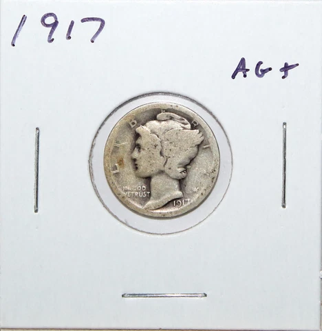 1917 US Mercury Silver Dime AG About Good Free Shipping Cover