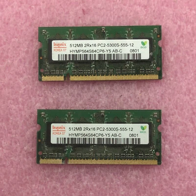 2 X 512MB HYNIX DDR2-667 PC2-5300S SODIMM MEMORY RAM HYMP564S64P6-Y5 - 1GB TOTAL - Image 1 of 2