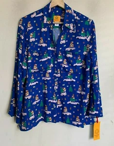 Ruby Rd Shirt Weihnachtsgeschenke Auto blau mehrere Knöpfe Rollriegelärmel (2 Größen) NEU - Bild 1 von 8