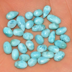33 Pcs 45 Cts Natural Blue Larimar Cabochon Loose Gemstone Lot 11x5 4x4mm #15543 - Picture 1 of 6