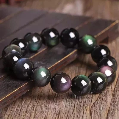 Natural Stone Beaded Bracelet Men Black Tone Round Layered Strand Jewelry - Image 1 of 4