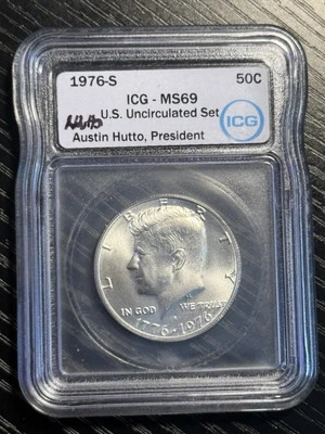 1976-S Kennedy Half Dollar Silver MS69 ICG President Exclusive Signature Rare - Image 1 of 2