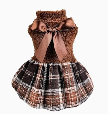 Doggie Dress Plaid Flannel With Bow And Fleece Stretch NWT! L - Image 1 of 4