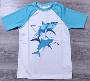 Lands End Shirt Boys Medium 8 White Shark Rash Guard Swim Shirt Kids - Picture 1 of 7
