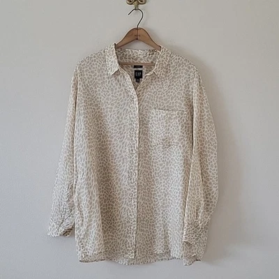 Gap 100% Linen Light Leopard Long Sleeve Boyfriend Shirt Size XXL - Image 1 of 4