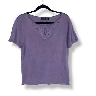 Top 100 % seda para mujer talla pequeña púrpura bordado con cuentas Foto 1 de 4