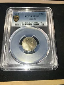 1910 PCGS Graded Canadian, ¢10 Cent, **MS-62** - Picture 1 of 5