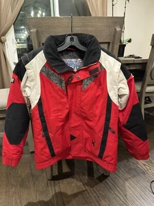 Spyder Waterproof Jacket Coat Youth Boys Size 12 Ski Snowboard Black Red Hood - Picture 1 of 7
