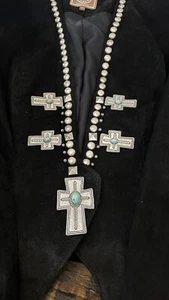 Stunning Double D Ranch Suede/leather Jacket Turquoise, Cross Accents Size S - Picture 1 of 9