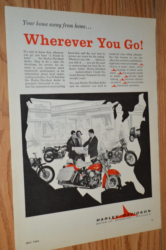 1963 年哈雷·大卫森原版广告印刷广告 63 摩托车 — 第 1/1 张图片