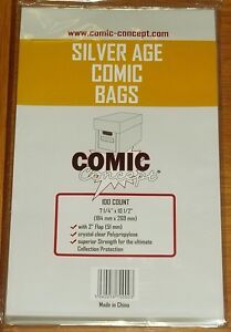 100 x SILVER AGE COMIC CONCEPT ( BAGS ) NEW AMERICAN COMIC BAGS