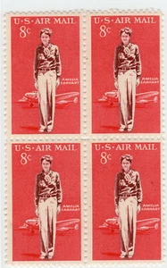 AMELIA EARHART * PIONERA DE LA AVIACIÓN * Bloque de estampillas postales vintage de Estados Unidos 8c MNH 1963 - Imagen 1 de 1