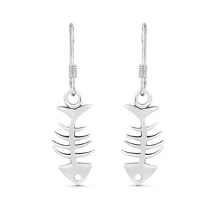 Orecchini pendenti affascinanti funky scheletro a spina di pesce in argento sterling - Foto 1 di 6