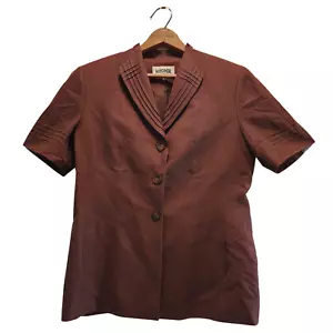 Kasper Blazer Brown Linen Buttoned Short Sleeve Grannycore Retro Sz 6P - Picture 1 of 9