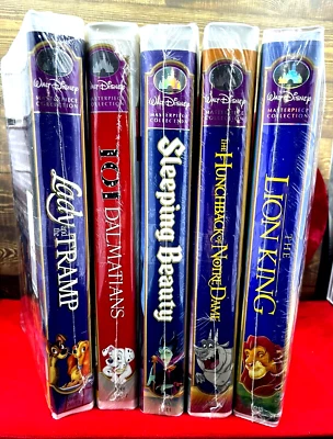 Disney VHS ~ Lot of 5 ~ All New ~ Lion king, Sleeping B, Hunchback Lady/Tramp+ 1 - Image 1 of 4