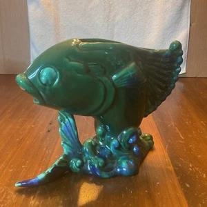 Vintage Royal Haeger USA R284 Jumping Koi Fish Planter Green MCM - Picture 1 of 8
