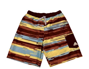 Mens Medium ADIDAS Swim Trunks Shorts Swimsuit Black Green Stripe Beach Surf - Picture 1 of 7