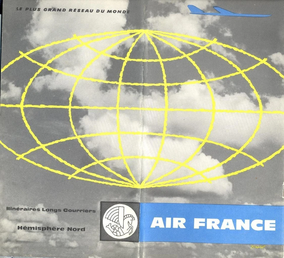 Air France años 60 - folleto de mapas de ruta e información de avión Foto 1 de 1