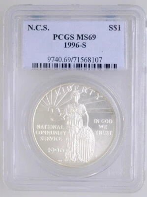 1996 S PCGS MS 69 United States Natl Comm Service Liberty Silver $1 Coin - Image 1 of 2
