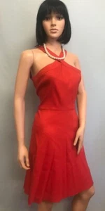 ANTONIO MELANI Cherry Fiesta Red Linen Cross Front Dress 8 NWT - Picture 1 of 5