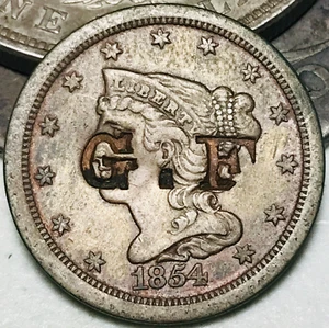 1854 Braided Hair Half Cent 1/2C Ungraded Choice US Copper Coin CS24842 - Picture 1 of 5