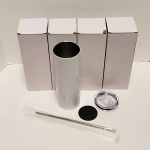 4 Pack Sublimation Stainless 20oz Skinny Tumbler w/2 straws Steel & Plastic each - Picture 1 of 5