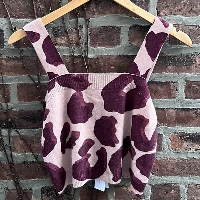 NUEVO Chaleco recortado acanalado talla XS 525 estampado de leopardo 100 % cachemir rosa Foto 1 de 4