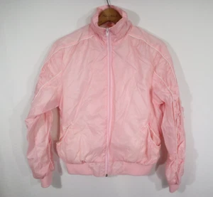 Vintage 80s Womens Large Pink Nylon Lined Windbreaker Jacket Puffy Sleeve - Picture 1 of 6